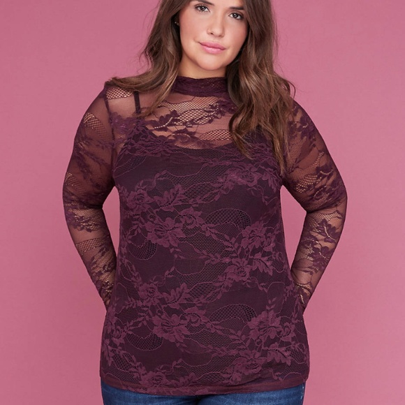 Lane Bryant Tops - Lane Bryant Lace Mock Neck top long sleeve layer